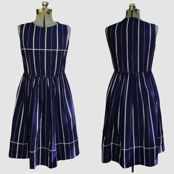 VTG Navy Blue & White Cotton Sleeveless Dress S/M - Picture 2 of 12